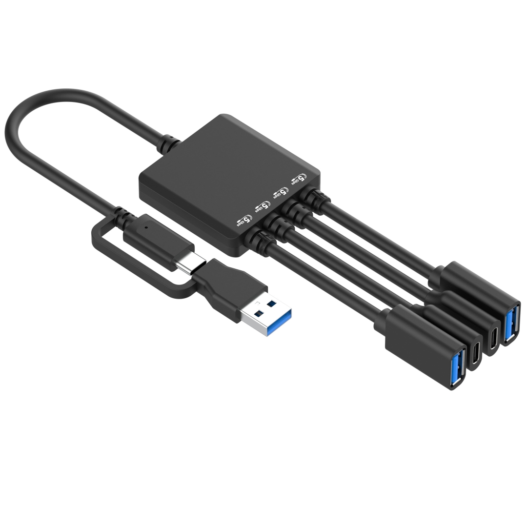 USB A/C to 4-Port Cable Hub, w/ 2x Type C + 2x Type-A 5Gbps