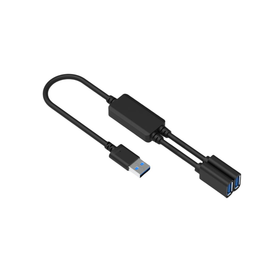 Flexible USB A to 2-Port USB3.0 Cable Hub, 5Gbps