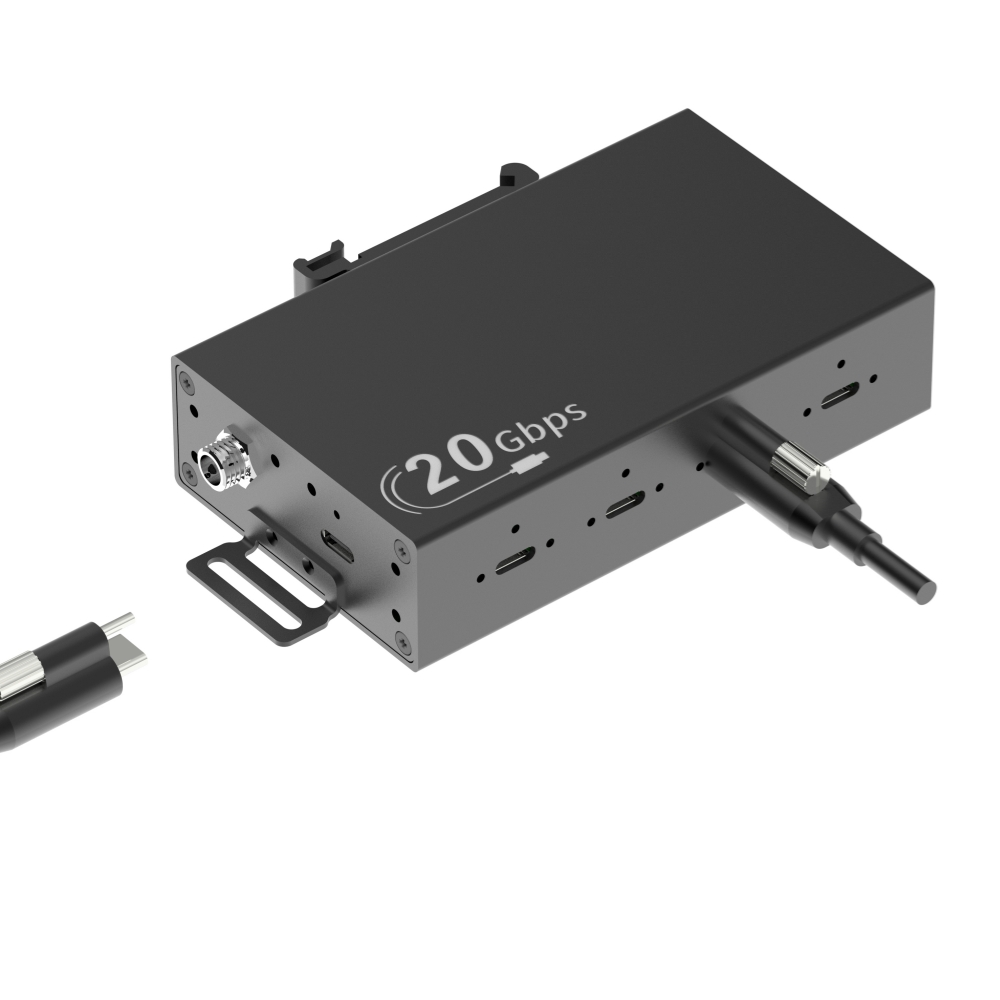 20Gbps 4-Port USB C Hub with Screw Locking, Wall/DIN Rail Mountable