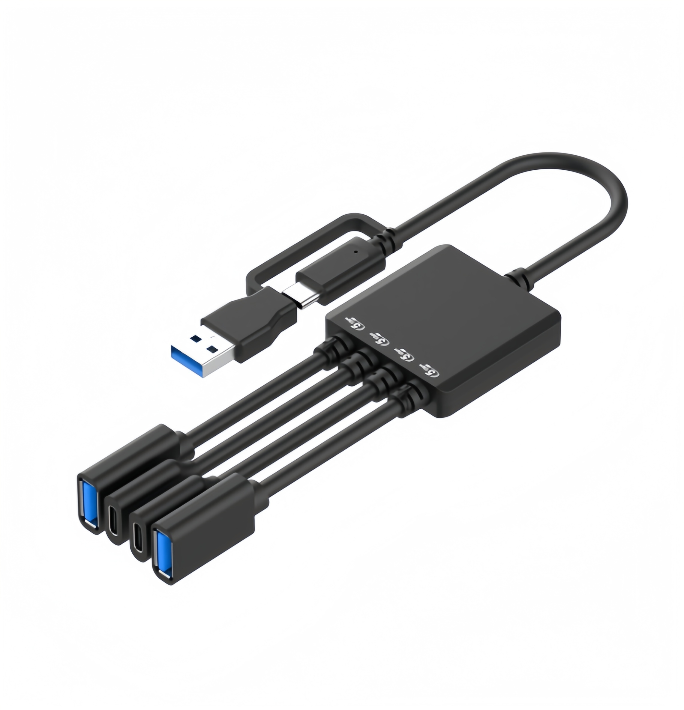 USB A/C to 4-Port Cable Hub, w/ 2x Type C + 2x Type-A 5Gbps