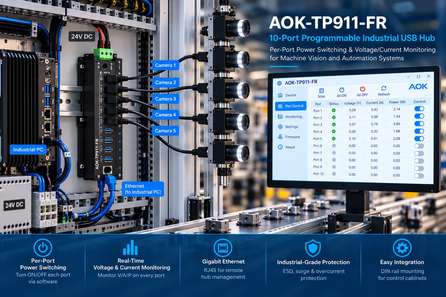 Custom Industrial USB Hubs for Automation & Machine Vision Systems