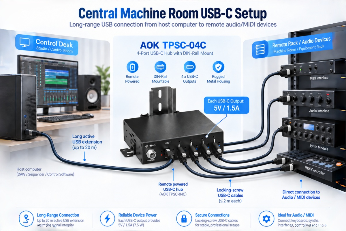 Central Machine Room USB-C Setup for Recording Studios