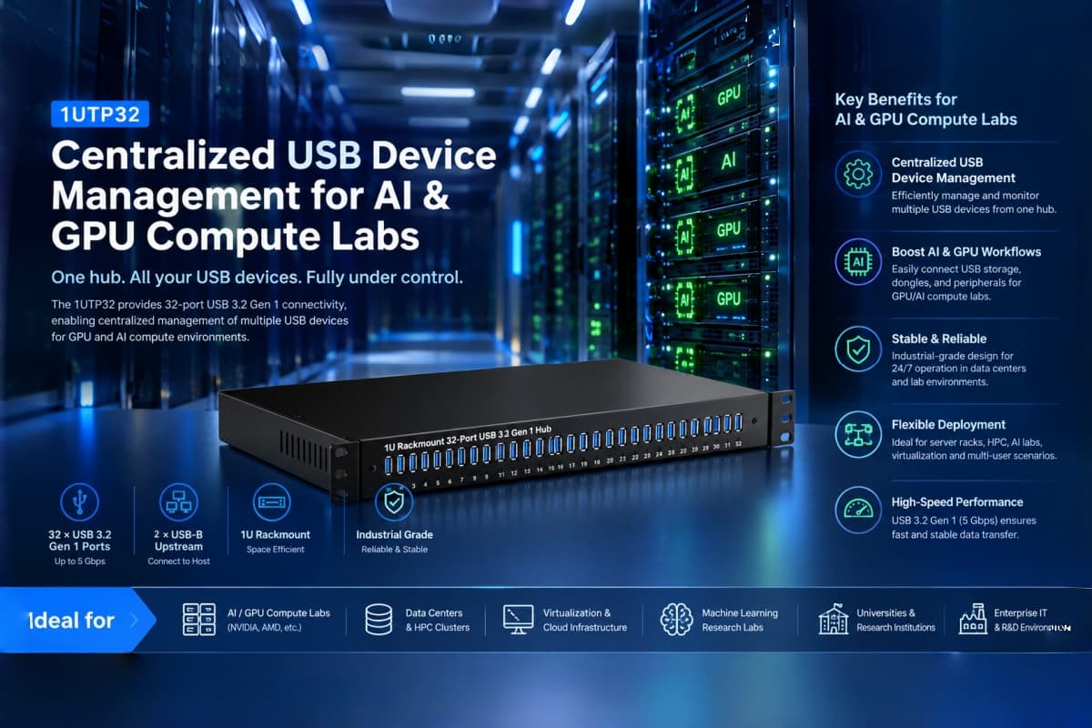 32 Ports, One Rack Unit: Centralized USB Device Management for AI & GPU Compute Labs