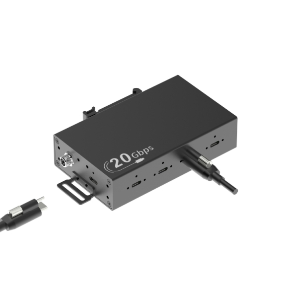 AOK-HUB40 — 20Gbps 4-Port USB-C Hub with Screw Locking, Wall/DIN Rail Mountable